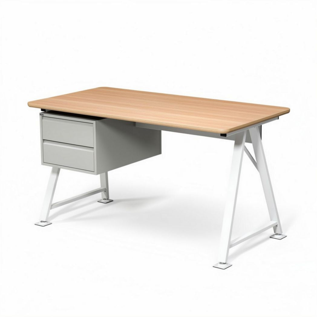 Biurko z drewnianym blatem i metalową ramą 150 x 70 x 75cm szare szuflady