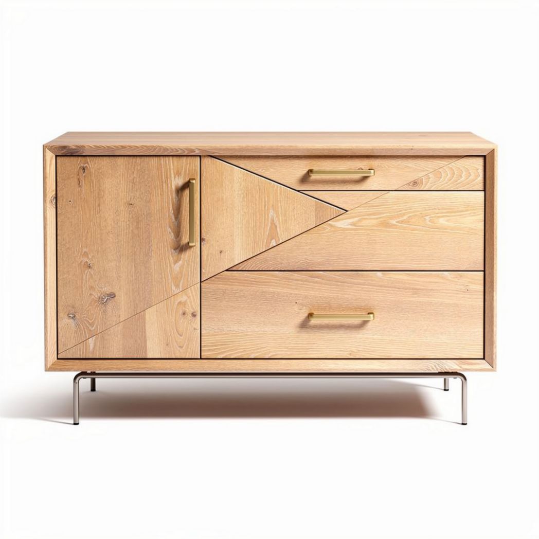 Szafka z drewna sosnowego 90 x 40 x 75 cm z metalowymi nogami i uchwytami